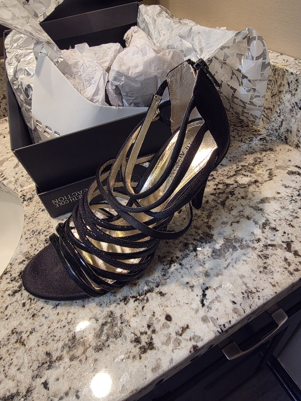 Kenneth Cole Reaction Black Strappy High Heel Sandal